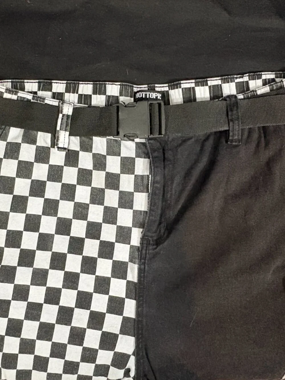 Hot Topic Black White Checkered Split Cargo Jogger Pants Belted